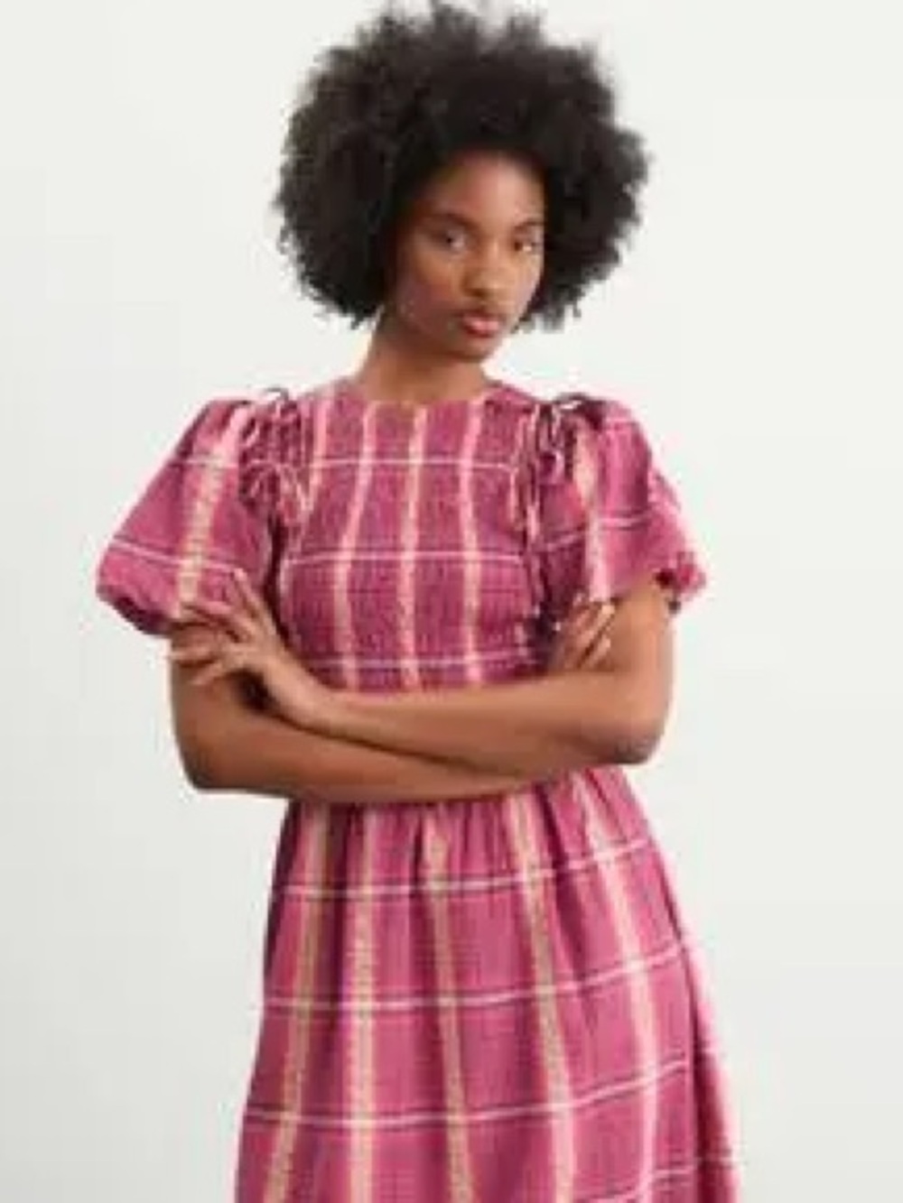 Damson Madder Becca Multi-Way Midi Dress in Pink/Khaki Check | US 12 - Picture 8 of 16